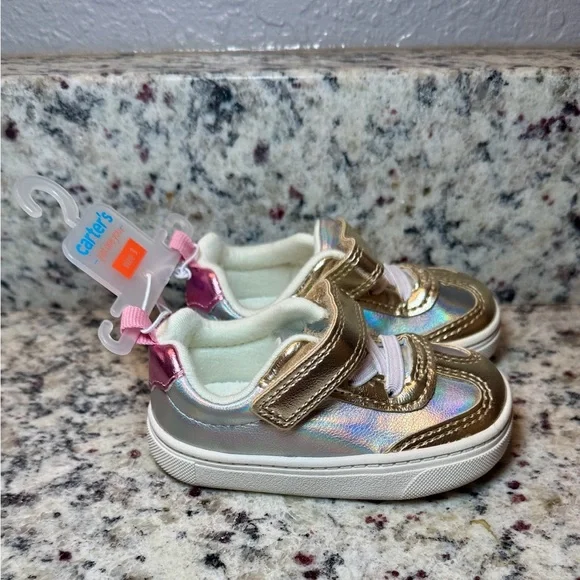 Carter's Metallic Gold and Silver Sneakers Size 3 - Picture 2 of 6